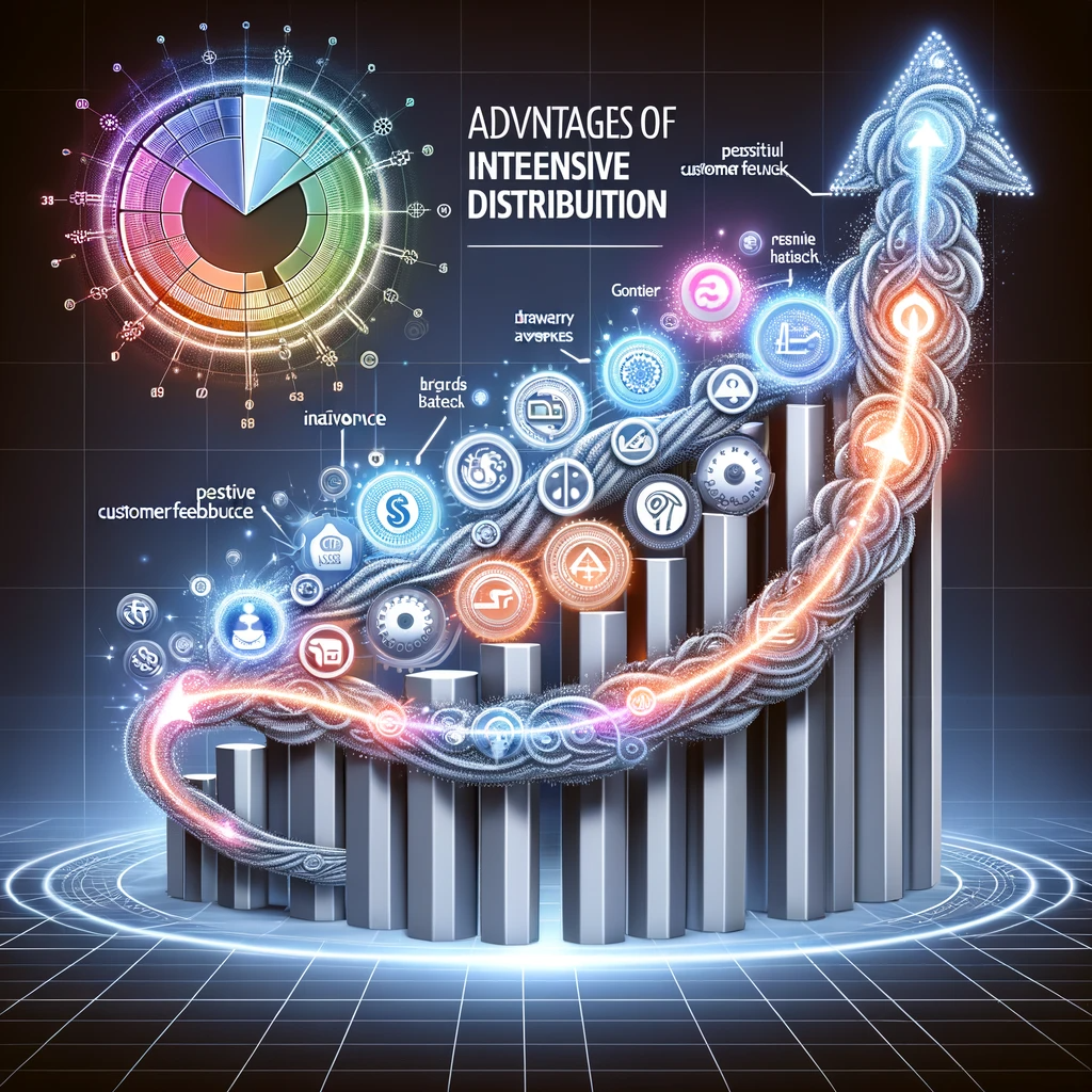 Graphical representation of rising sales and brand awareness with positive feedback symbols in intensive distribution.