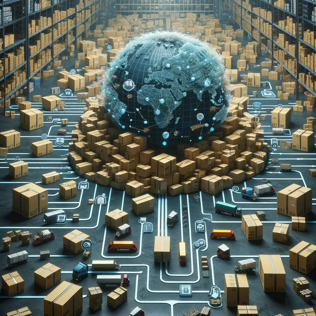 Overfilled warehouse with complex distribution paths depicting challenges in intensive distribution logistics