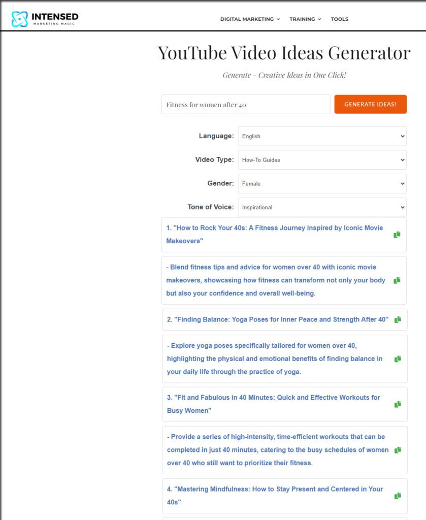Step-by-Step Guide: Using Intensed.com YouTube Video Idea Generator.