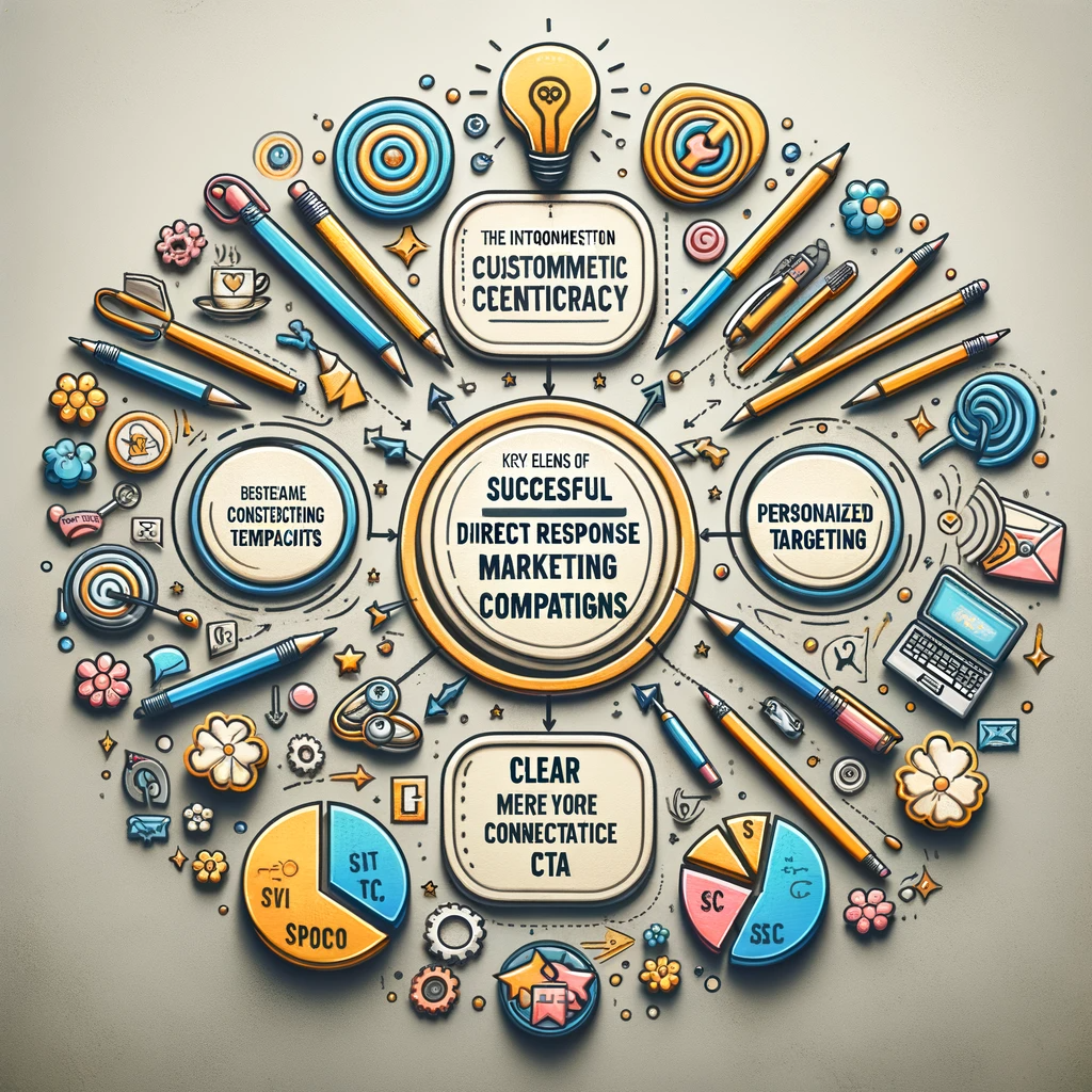 Interconnected diagram of key elements in successful direct response marketing campaigns