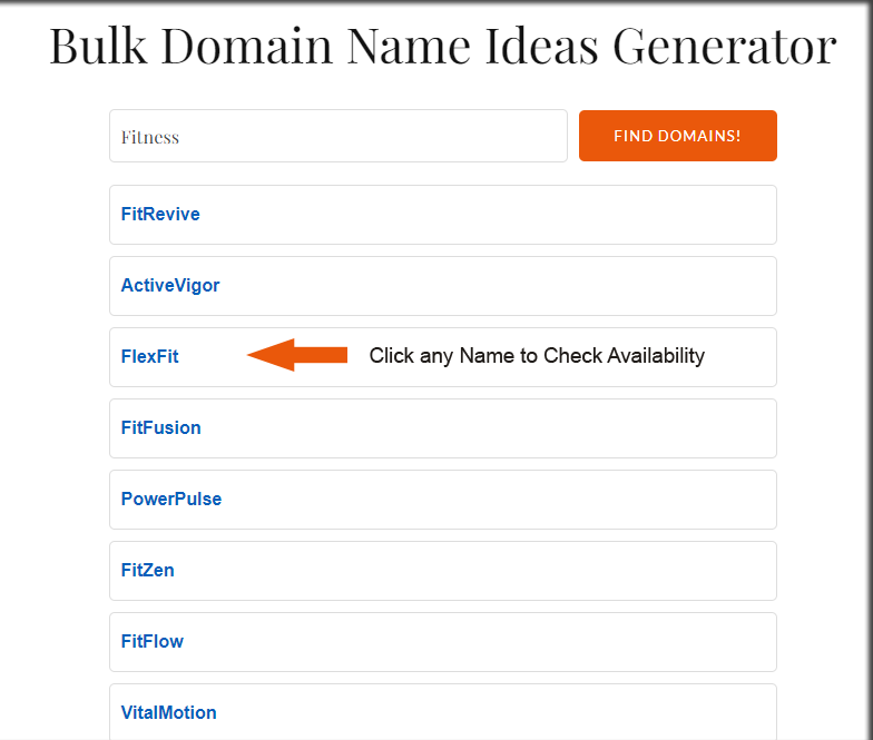 How intensed.com bulk domain name generator results look.