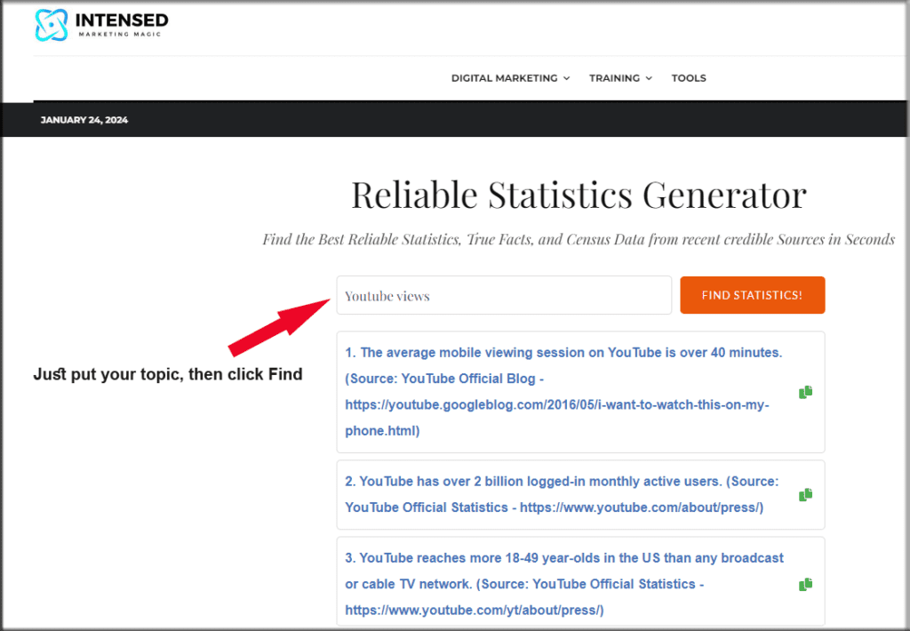 intensed.com statistics generator tool