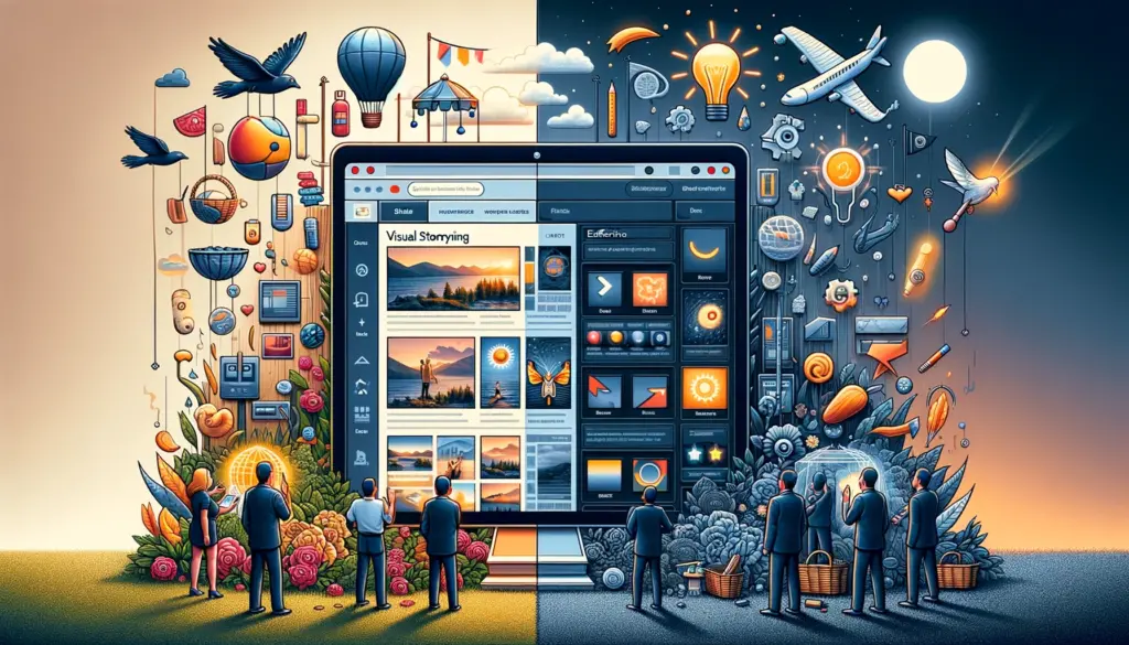 Comparison of ineffective versus effective visual storytelling in web design, showcasing the importance of high-quality, relevant images.