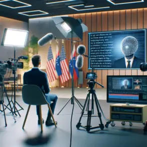 A politician recording a video in a studio with AI tools assisting in script writing and editing. The scene includes a camera setup, lighting equipment, and a computer screen displaying AI software generating the script. The modern studio environment showcases the integration of AI in enhancing political video production.